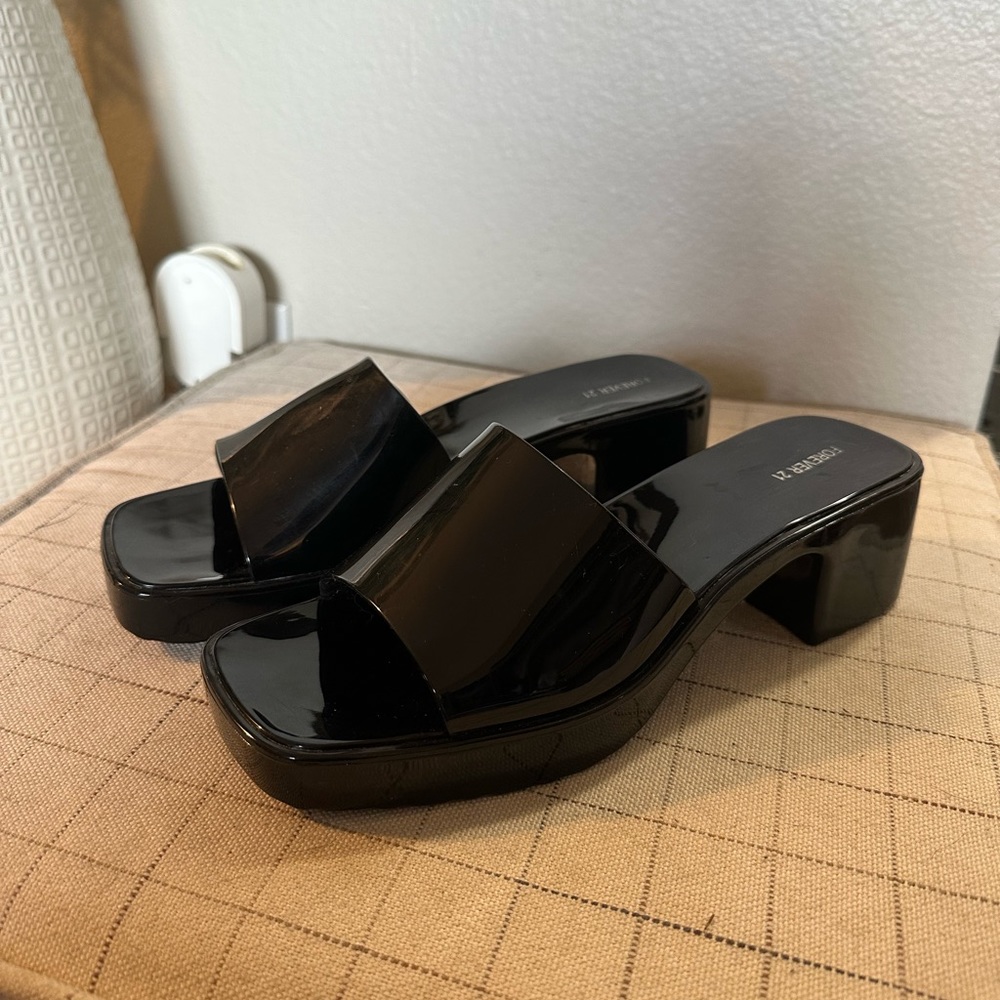 Open Toe Black Block Heel